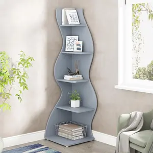LustreC Corner Shelf, Modern 5-Tier Wall Corner Bookshelf, Stylish Corner Small Bookcase Storage Rack Plant Stand with Unique Shape for Living Room, Home Office (Blue, 2PCS/1pcs)