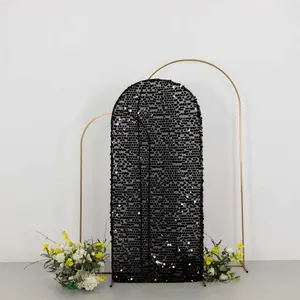 Sparkly Black Big Payette Sequin Fitted Chiara Backdrop Stand Cover for Round Top Wedding Arch - 6ft