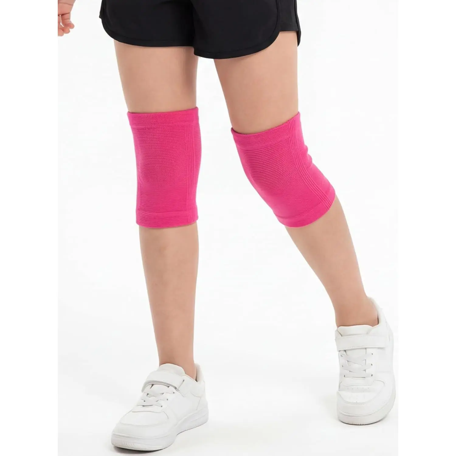 Kids Knee Brace Compression Sleeves (2 Pack) – Breathable Youth Knee Support for Boys & Girls – Non-Slip Knee Pads for Basketball, Soccer, Volleyball, Gymnastics, Sports & Osgood Schlatter Pain Relief (Neon Pink)
