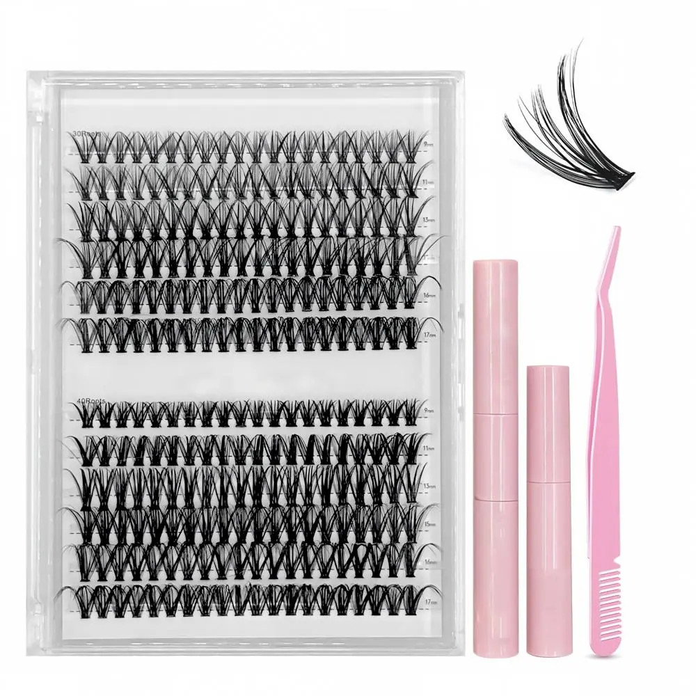 Chino Lashes DIY Cluster Lash Kit, 30D 40D D Curl Lashes 9-17mm, Bond & Seal Glue, Remover, Tweezers for Easy Lash Extension