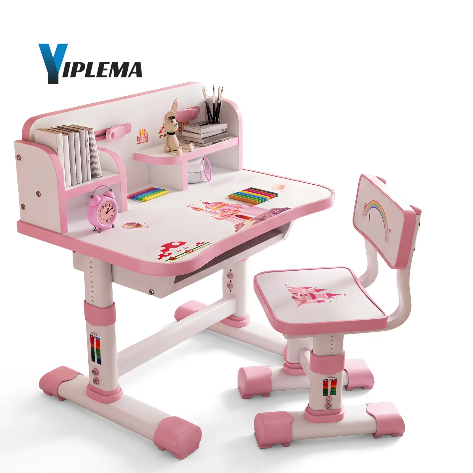 【Summerfinds】YIPLEMA Kids Desk and Chair Set, Study Table and Chair, Desk for Kids, Children's Desks with Golden Distance Design, Homeschooling Writing Desk with Desktop for Boys and Girls