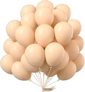 PartyWoo Thick 12in Round Rubber Nude Apricot Latex Helium Balloons, 100pcs Boho Fall Neutral Garland-Friendly Floatable Balloons for Wedding, Graduation Decorations (Brown-F05)