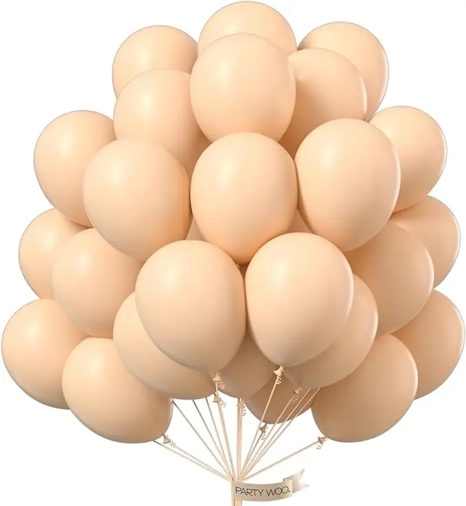 PartyWoo Thick 12in Round Nude Apricot Rubber Latex Helium Balloons (100pcs, Brown-F05) - Boho Fall Neutral, Garland-Friendly Floatable Decorative Balloons for Wedding, Birthday Theme Festive Supplies, Decorative Balloons Balloons