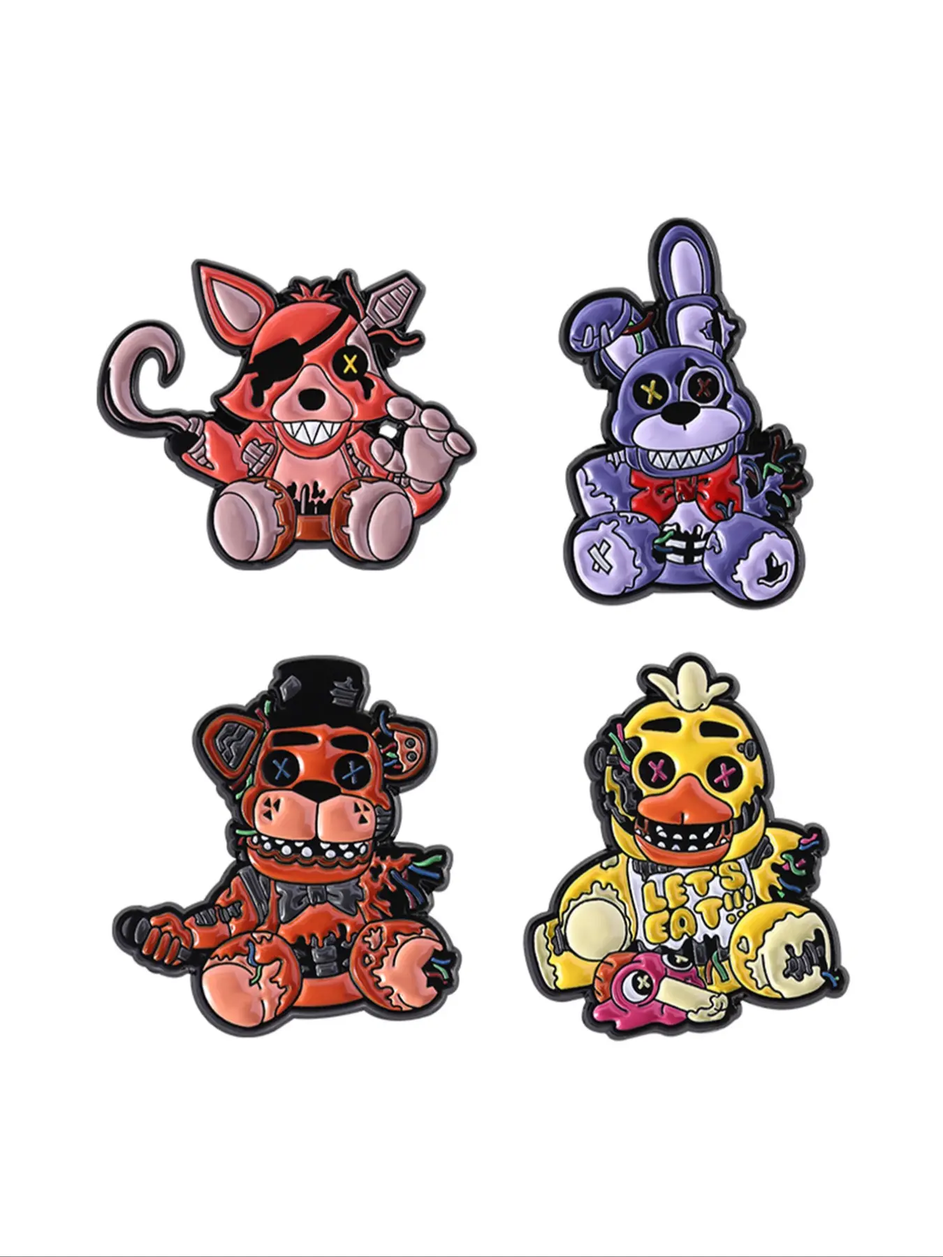 4pcs of animated horror games, cartoon teddy bears, five nights harem brooch badges, Lapel Pins, Alloy Brooch Pin, matching clothes, backpacks, jewelry suitable for men and women to wear daily, gifts for friends, Drop Set Pins, Accessories