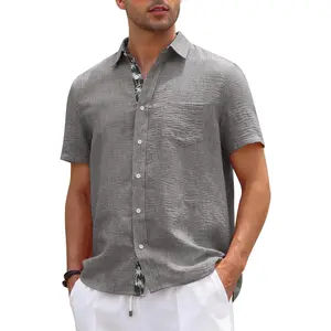 Button Down Shirts, Short Sleeve Casual Summer Beach Wedding Shirts with Pocket