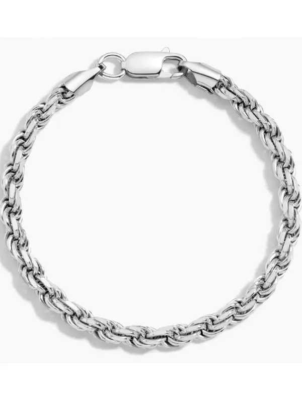 Unisex Stainless Steel Bracelet, Modern 3mm Twisted Rope Chain with Polished Silver Finish, Tarnish-Resistant for Casual Daily Wear, Yes