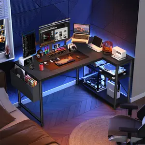 【Dorm Room Gaming Setup】Raybee 39"/47" L Shaped Gaming Desk Born for Dorm & Apartments, Sturdy Computer Desktop with Power Outlets,USB,Reversible Corner Table, Side Shelves & File Pocket for Home Office Use,Study desk for teenagers