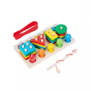 Montessori Inspired Wooden Blocks Stacker - Shape Sorter Building Toy for 1-4 Year Olds, Wooden Block Shapes Fosters Early Cognitive Abilities, Color Recognition, Logical Thinking, Ideal Preschool Educational Gift