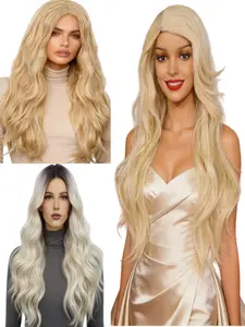 26 Inch Synthetic Heat Resistant Wig with Realistic Scalp, Platinum Blonde Body Wave Hairpiece for Daily & Party Use, Synthetic Material Wigs