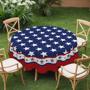 PLUMLIK Patriotic Independence Day Decor,  American Flag Star Blue Round Rectangular Tablecloth, Ideal for American Flag Day Indoor Outdoor Decoration, America's 250th Anniversary Festive Kitchen New Year Decor, Restaurant the 4th of July Decor
