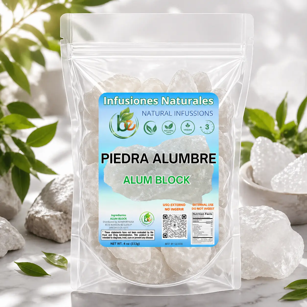 Alum Stone (Piedra de Alumbre) – 4 onzas – Cristal multiusos para el cuidado y la curación de la piel – Desodorante natural y antitranspirante |
