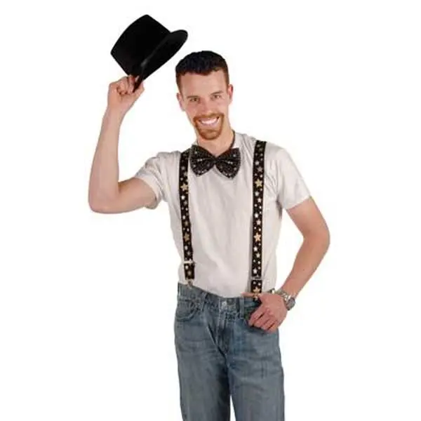 212 MAIN Black Adjustable Suspenders - Hollywood Glamorous Printed Stars Unisex Fit, 1 Size Fits Most, Festive & Party Supplies Gift for Awards Night, Attire