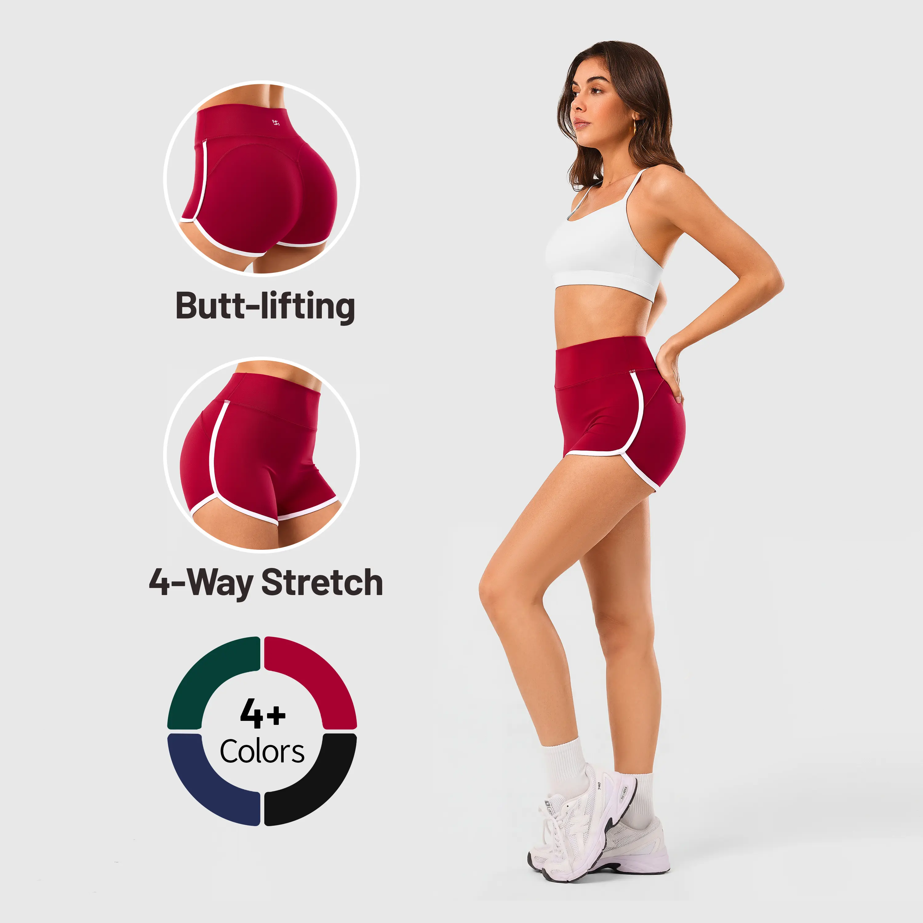 Inno Mint Women's High-Waisted BBL Effect Booty Lifting Shorts - 4-Way Stretchy Nylon Spandex, Stretch Waist, Figure-Flattering for Gym Workouts, Driving/OOTD Active Wear