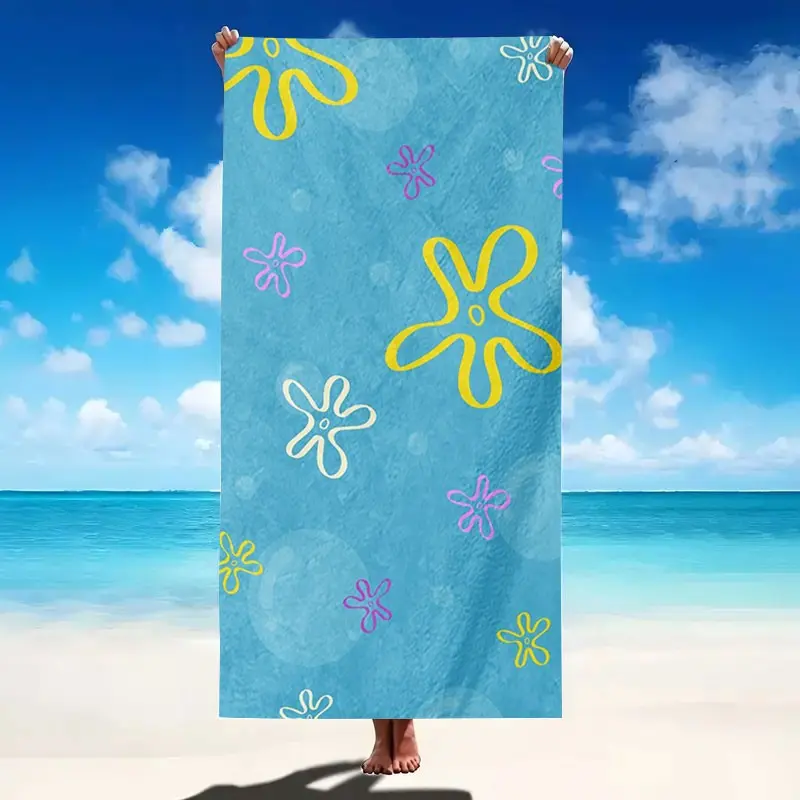 Spongebob Inspired Ultra-Fine Microfiber Beach Towel, Design Beach Towel, Travel Towels, Soft and Extremely Absorbent Fabric, Lightweight for Beach, Parties, Travel and Camping