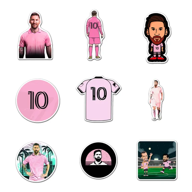 Messi Miami Pack 9 PCS Sticker Vinyl, Sport Car Wall Kid Phone Book Stickers, Funny Sticker Decal Decor