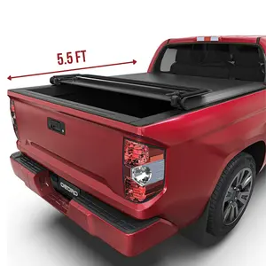 [Fits 2014-2021 Toyota Tundra] 5.5 Ft Bed, Soft Quad Fold Truck Bed Tonneau Cover, with Deck Rail System