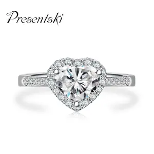 Presentski 925 Sterling Silver 1 Carat Heart Shape synthetic  Moissanite Ring