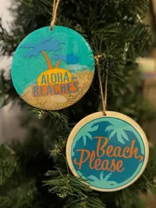 Ornaments Beach Themed | Aloha Beaches | Beach Please | Set of 2 Large 4" X 4" Ornaments