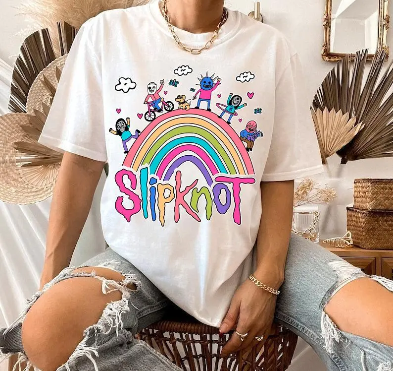Vintage Rainbow the Slipknot Band Shirt, Slipknot 90s Records Rock Casual Cotton Fit Top