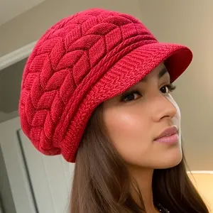 Women's Thick Cable Knit Winter Beanie Hat with Ear Flaps and Fringe Trim – Soft Stretchy Slouchy Bonnet, Warm Hair-Friendly Accessory for Cold Weather, Cozy Daily Outdoor Wear, Machine Washable Heart design wool western newsboy unisex style casual trendy