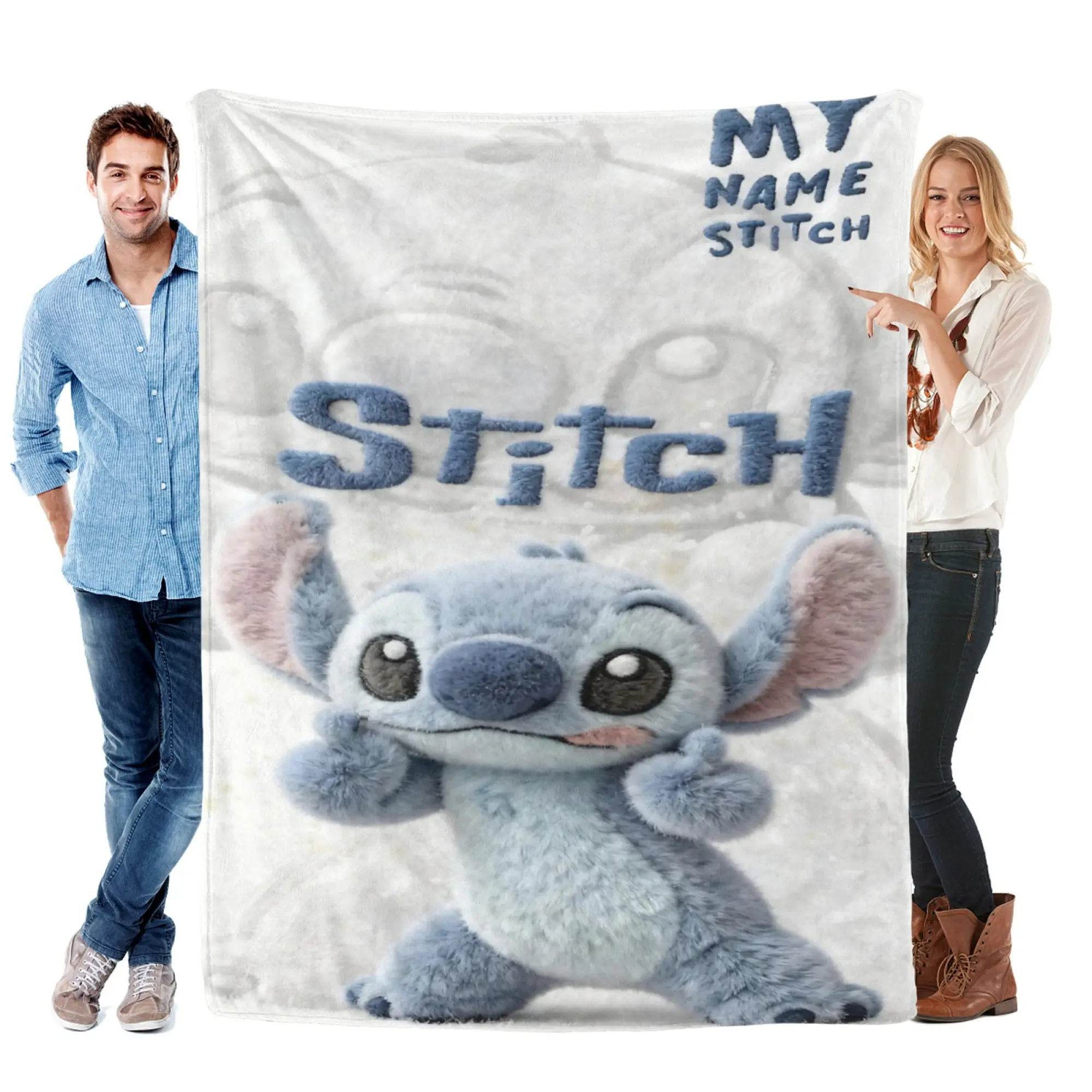 [SummerVibes] DISNEY CLASSIC Stitch "My Name Stitch" Flannel Blanket - Soft 2D Print Throw, Cozy Lightweight Blanket for Couch, Bed & Office Nap