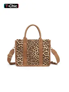Leopard Mini Tote Bag for Women Canvas Shoulder Bags Crossbody Bag Fashionable Handbag Satchel Bag Teacher Handbag - School Work Office Travel Beach Stylish Handbag