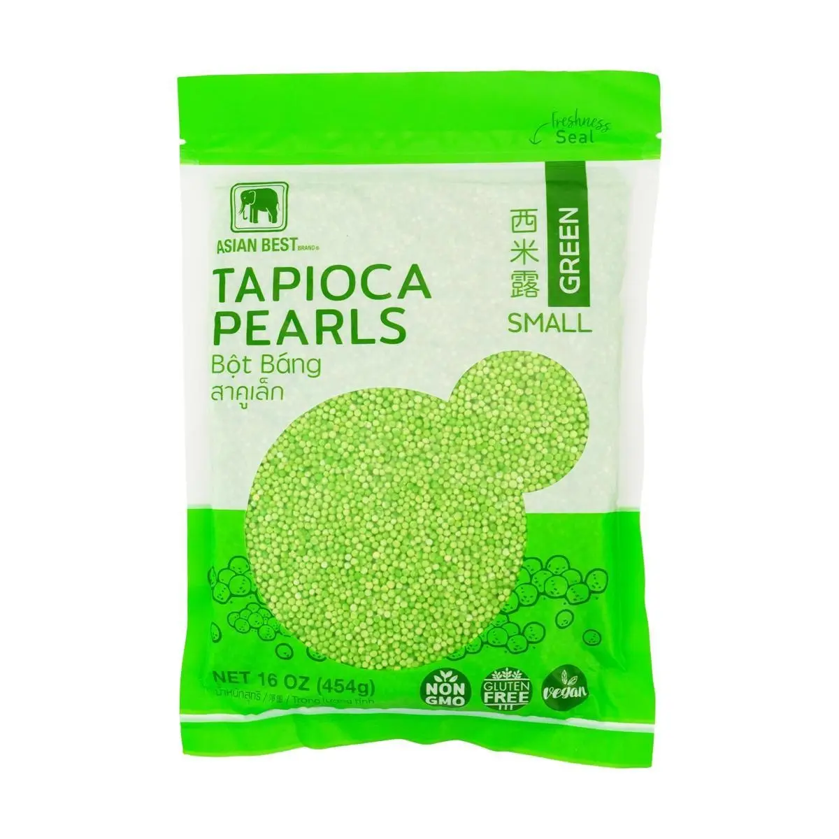 ASIAN BEST Thai Green Tapioca Pearls Small 454g - Perfect for Bubble Tea