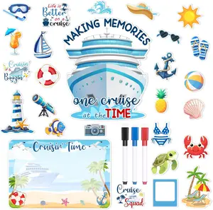 27PCS Cruise Door Decorations Magnetic, Large Nautical Cruise Magnets Funny Carnival Ship Magnets for Door & Fridge, with 3 Pcs Pen