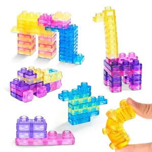 Soft Gel Stacking Building Blocks Set, Moldable and Flexible, Transparent Colorful Tpe Material, Safe Rounded Edges, Baby Sensory Development, Creative Play