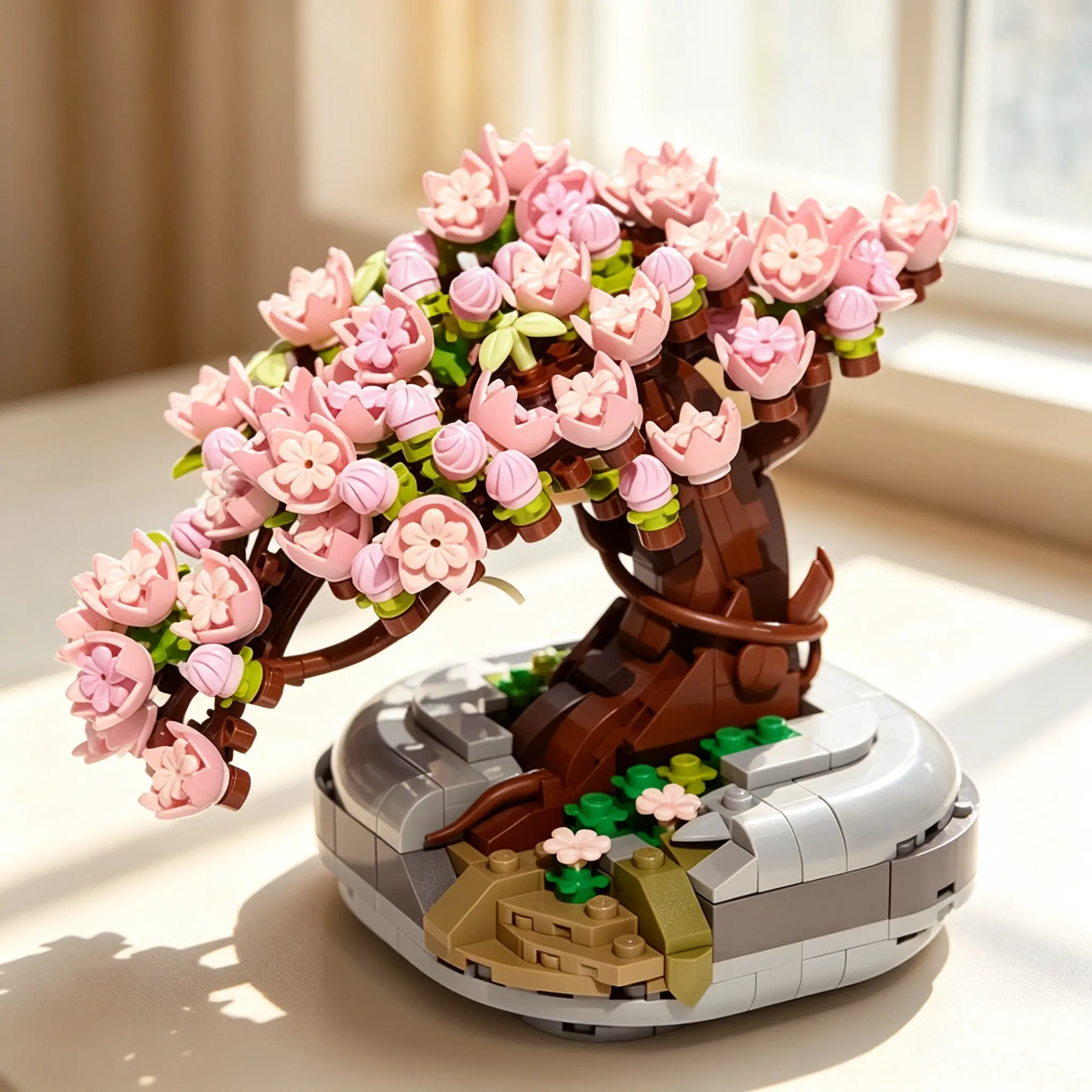 Mini Cherry Blossom Bonsai Plastic Block Floral Building Set, Floral DIY Unisex Gift Pick, Valentine Gift Ideas for 6+ and 10-12 Years Old Desktop Ornament
