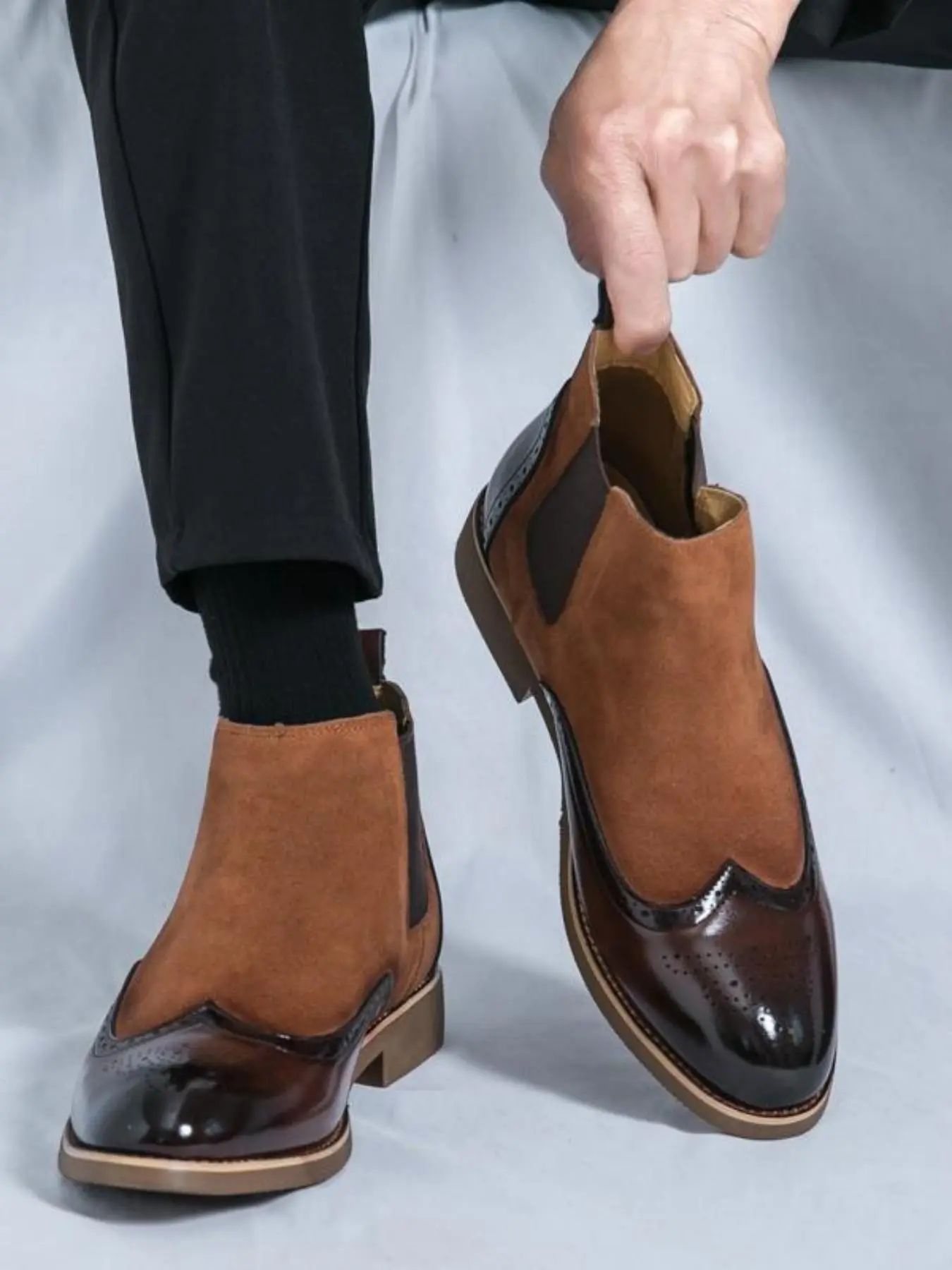 Men's Business Fashion PU Chelsea Boots, Formal Boots, Fashionable Pointed Toe Ankle Boots for Work Office, Male All-match Commuter Shoes for Daily Wear, Footwear