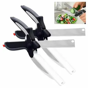 Mother's Day Gift 2 in 1 Kitchen Scissors for Food- Stainless Steel Blade & Plastic Cutting Board Scissors with Safety Lock |   9.6" Tomato Knife, Fruit & Vegetable Cutter -Easy-to-Use Kitchen Shears for Meat, Cheese, Holiday Gift