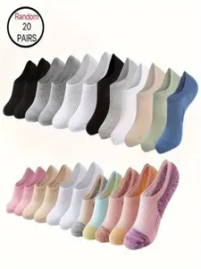 20 Pairs Women's Summer Socks, Breathable Anti-Slip Low-Cut Sports Socks, Shock Absorbing Yoga Running Socks, Multicolor Combo
