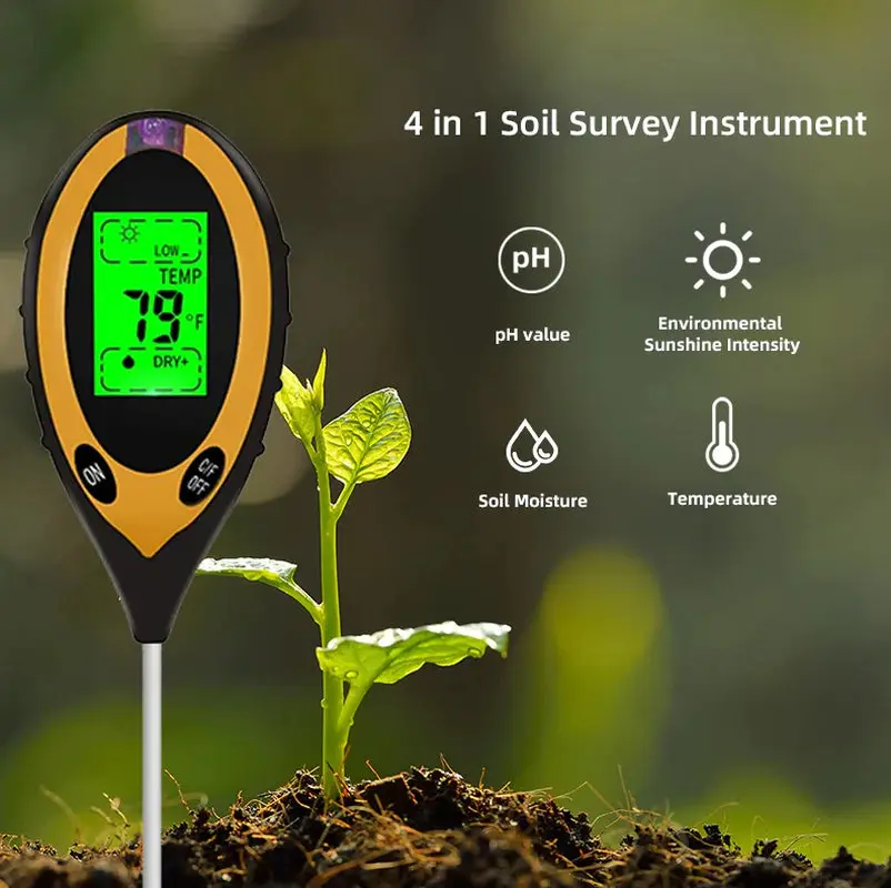 4-in-1 Digital Soil Tester - LCD Device for pH, Moisture, Light & Temperature Measurement