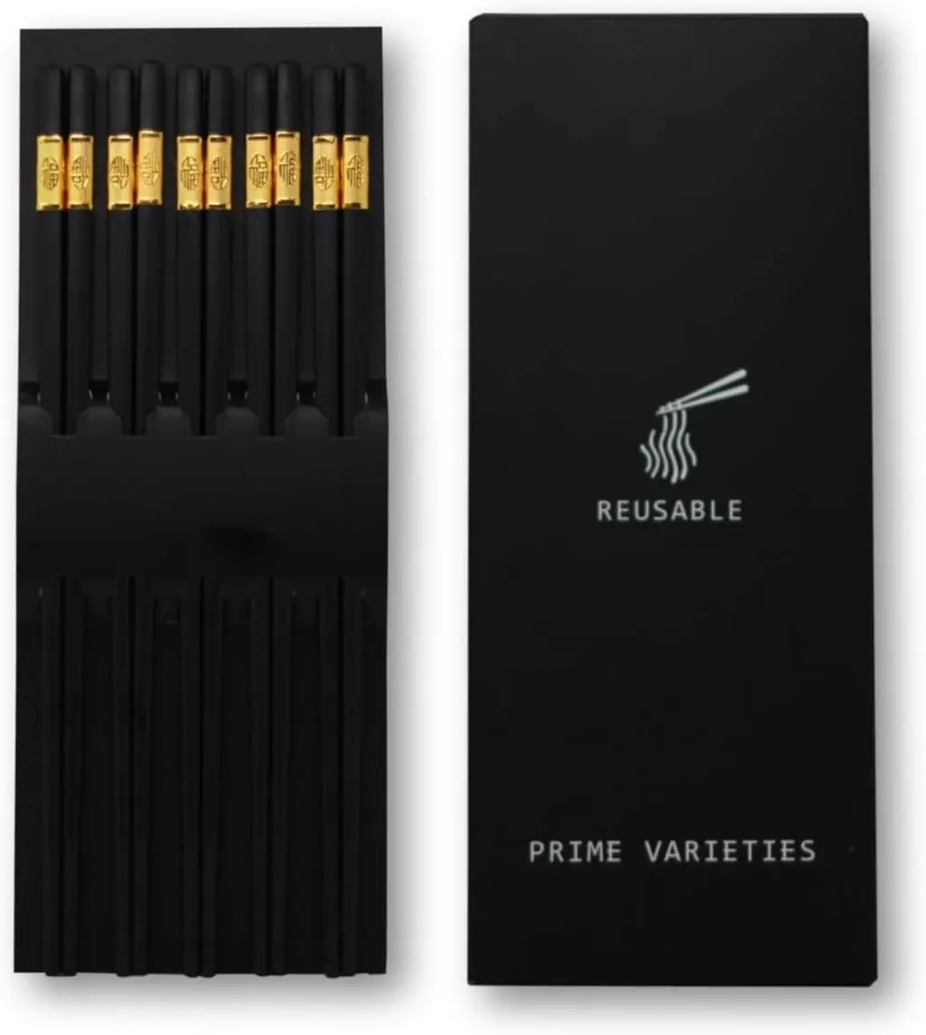 PrimeVarieties Premium Non-Plastic Fiberglass Chopsticks - 5 Pairs, 9.4in Reusable Cutlery, Non-Slip, Lightweight, Dishwasher-Safe Gift Set, Non-Plastic Chopsticks