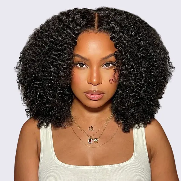 OhMyPretty Wear & Go Glueless Hairline Wig, Kinky Coily Curls Virgin Human Hair, 7x5 HD Pre-Cut Lace Closure, 180% Density