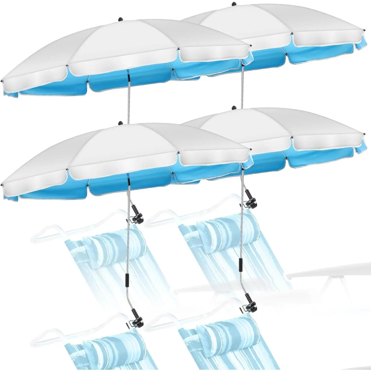 4 Pack Chair Umbrella with Universal Clamp UV Protection 42 Inch Golf Adjustable Beach Portable Clamp on Umbrella for Beach Patio Chairs Stroller Golf Cart Wheelchair(Blue)