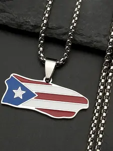 Puerto Rico Flag Map Pendant Necklace For Women Men Stainless Steel Gold Silver Color Faith Fashion Male Cuban Link Chain Gifts Modern Versatile Accessories