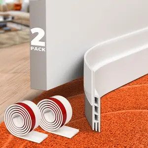 2-Pack Door Draft Stopper – Under Door Insulation Strips with Strong Adhesive, Noise and Weather Blocking, White