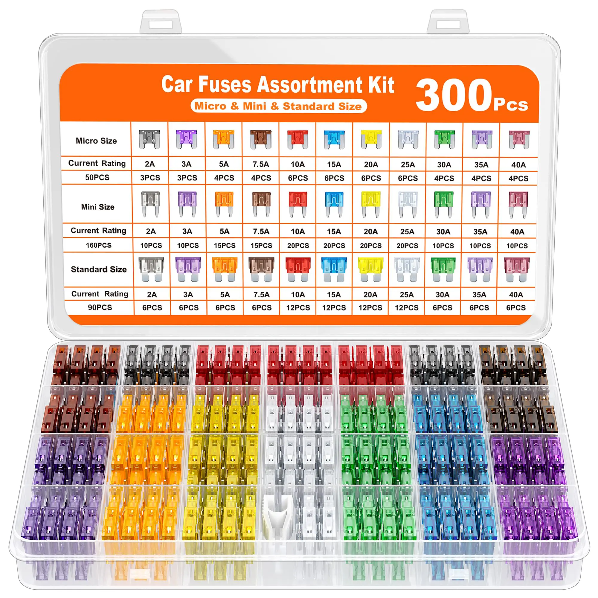 300Pcs Car Fuse Assortment Kit, 160 Mini Blade Fuses Automotive + 90 Standard Auto Fuses + 50 Micro + Puller – Replacement for RV Camper Boat Truck (2Amp 3A 5A 7.5A 10A 15A 20A 25A 30A 35A 40A) Car Audio summerwins