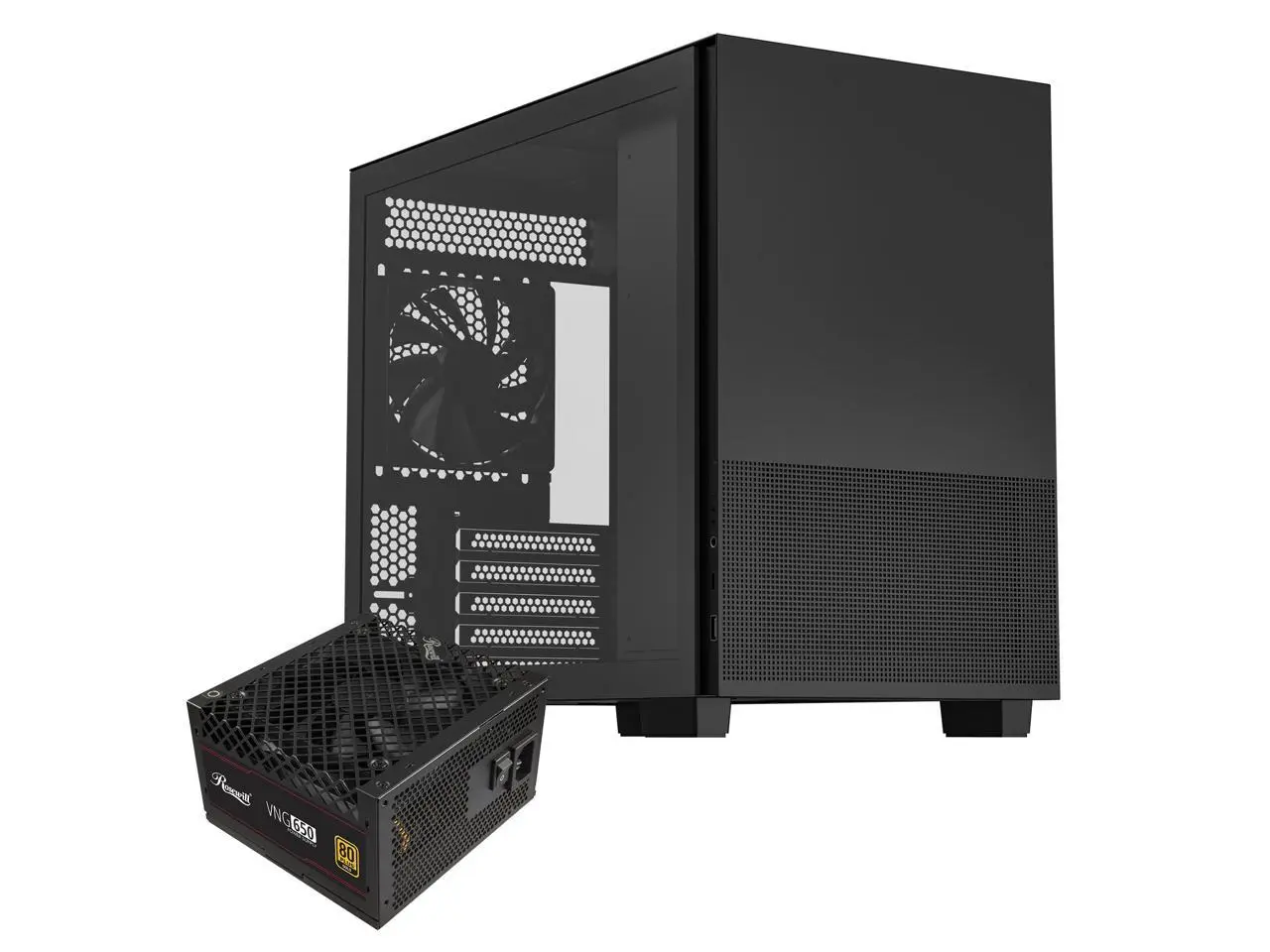 Rosewill Micro ATX Mini Tower PC Case with Pre-Installed 80+ Gold 650W ATX 3.1 Power Supply | Temper Glass Side Panel | 360mm Radiator Support | 1 x USB 3.0 | 1 x USB Type-C | 1 x 120mm PWM Rear Fan | FBM-Z1-650