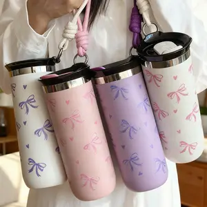 500ML Double-Layer Stainless Steel Insulated Travel Mug with Bow Pattern, Insulated Travel Drinkware, Perfect Travel Cup for Home, Office, School and Car, Great Gift for Christmas, Mother's Day and Valentine's Day, Vacuum Flask