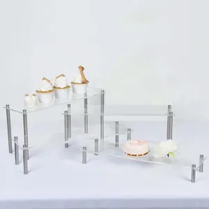 Set of 4 Premium Acrylic Dessert Display Stands Clear - Sleek Multi Level Buffet Riser Serving Tray Platter for Cupcakes Pastries & Appetizers