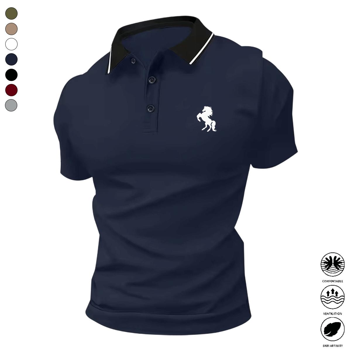 Men’s Short-Sleeve Athletic Woven Top Polo Shirts (Pack of 7) - Turn-Down Collar, Printed/Solid Color Options, Skin-Friendly, Breathable, Wrinkle-Resistant Polyester, Soft, Sweat-Ventilated, Versatile Menswear for Daily Commuting, Outdoor Activities