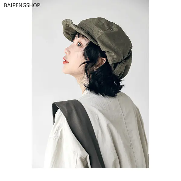 Japanese style large collar painter beret makes the face look smaller. Simple and versatile small beret, octagonal art hat, round beret, retro art hat, young painter hat, multifunctional headwear, dry cleaning only, stretchable fit,