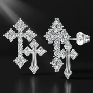 HELLOICE Double Cross Moissanite Earrings Stud Earrings VVS D Color Full Synthetic Moissanite Earrings Jewerly Gift
