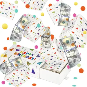 Happy Birthday Surprise Gift Box Explosion for Money - DIY Pop Out Folding Bounce Explosion Gift Box with Confetti - Birthday Money Bank - Cash Gift Idea for Women Men Kids
