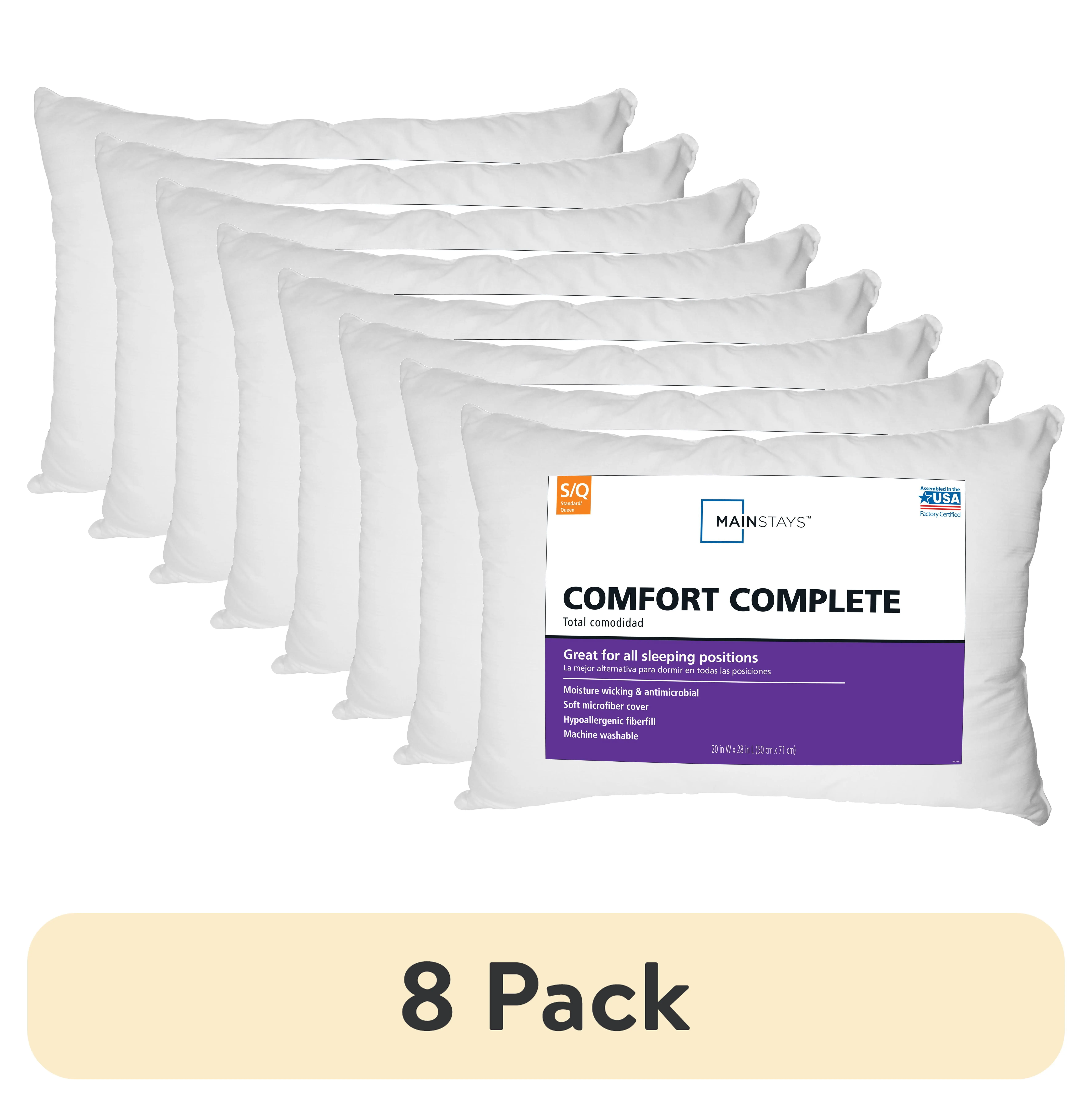 Bed Pillows Standard Queen 20 x 28 in with Soft Microfiber Cover, Polyester Fill, Hypoallergenic, Moisture Wicking, Medium Firm Support for Side and Back Sleepers, Machine Washable, 8 Pack