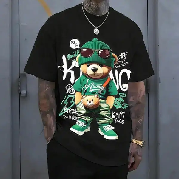 Vintage Hip-Hop Teddy Bear Graphic Tee | Retro Harajuku Aesthetic T-Shirt | Heavyweight 100% Cotton Y2K Style Top | Trendy Streetwear Relaxed Fit Apparel | Soft Unique Urban Gift | Chic Cyberpunk Outfit | Daily Loose Fit Aesthetic