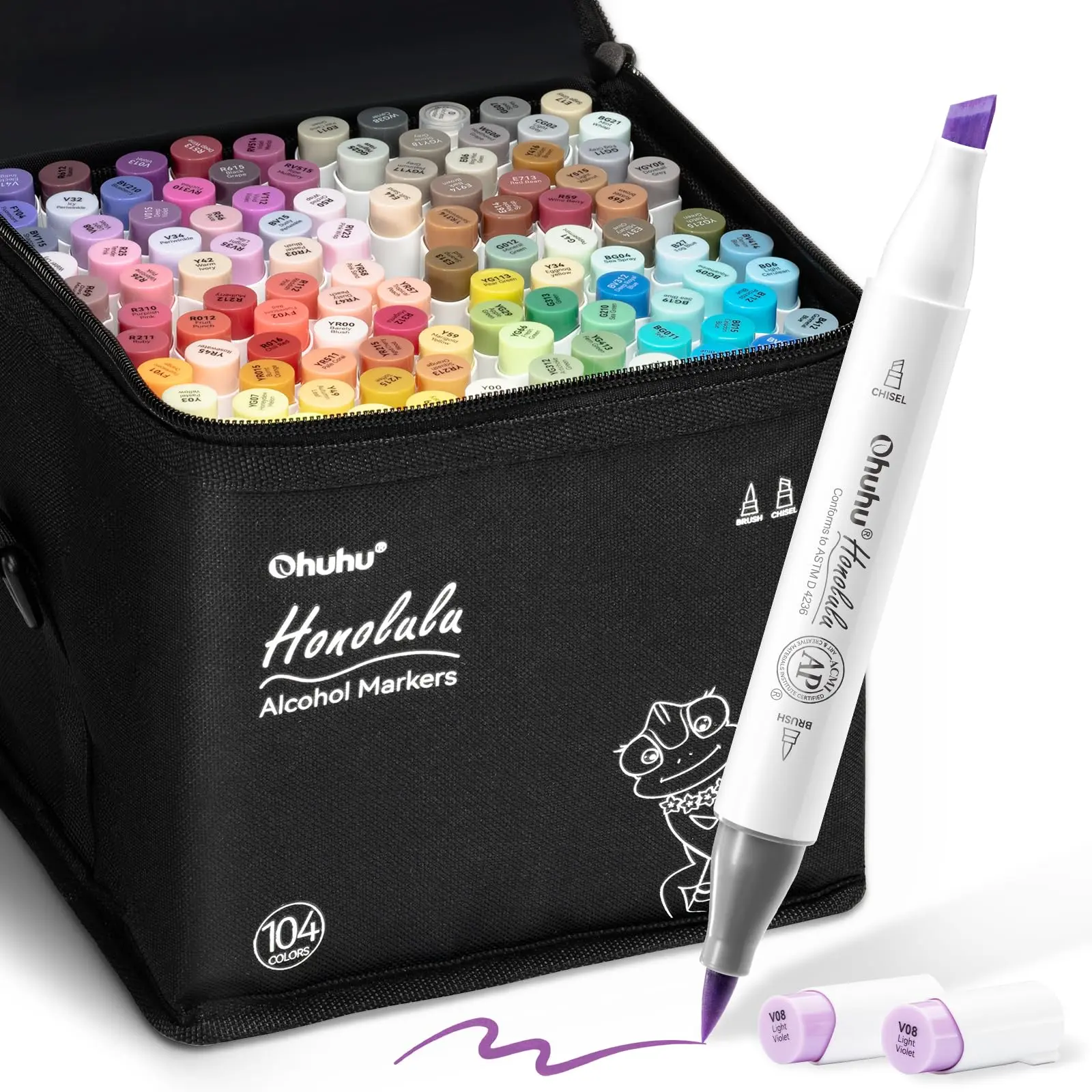 Ohuhu Alcohol Markers: Dual Tip Brush & Chisel - 104-color / 216-color Double Tipped Alcohol Based Art Marker Set for Artists Adults Coloring Illustration - 104+216=320 - Refillable - Honolulu Series of Ohuhu